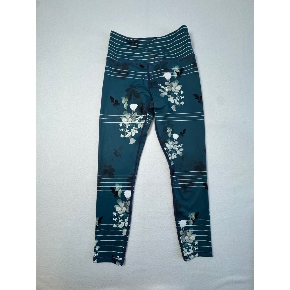 Floral Zyia Active Womens Small Leggings Teal Striped High Rise Yoga Crop